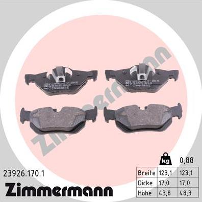 Zimmermann 23926.170.1 - Гальмівні колодки, дискові гальма autozip.com.ua