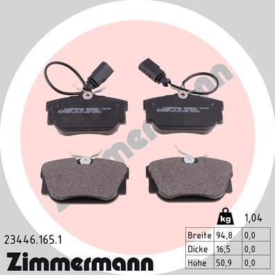 Zimmermann 23446.165.1 - Гальмівні колодки, дискові гальма autozip.com.ua