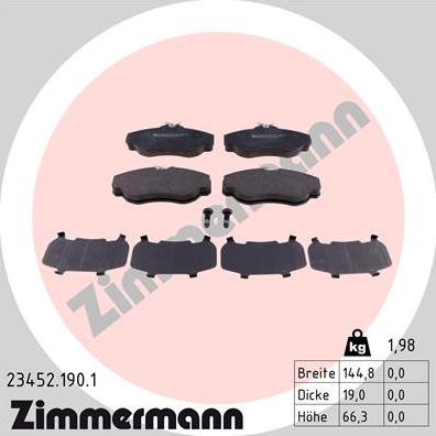 Zimmermann 23452.190.1 - Гальмівні колодки, дискові гальма autozip.com.ua