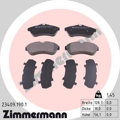 Zimmermann 23409.190.1 - Гальмівні колодки, дискові гальма autozip.com.ua