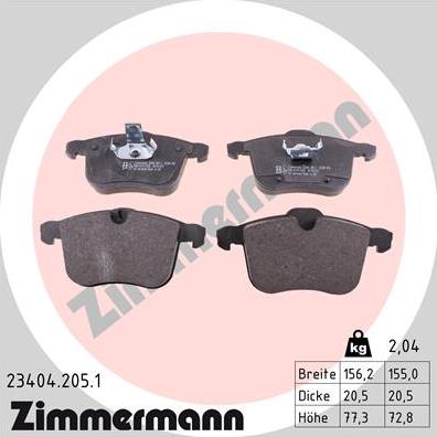Zimmermann 23404.205.1 - Гальмівні колодки, дискові гальма autozip.com.ua
