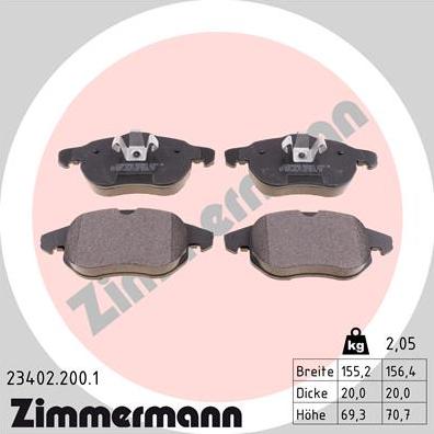 Zimmermann 23402.200.1 - Гальмівні колодки, дискові гальма autozip.com.ua