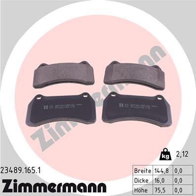 Zimmermann 23489.165.1 - Гальмівні колодки, дискові гальма autozip.com.ua