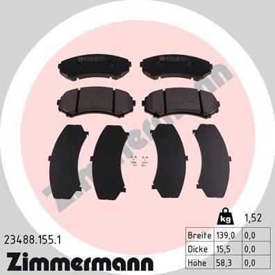 Zimmermann 23488.155.1 - Гальмівні колодки, дискові гальма autozip.com.ua