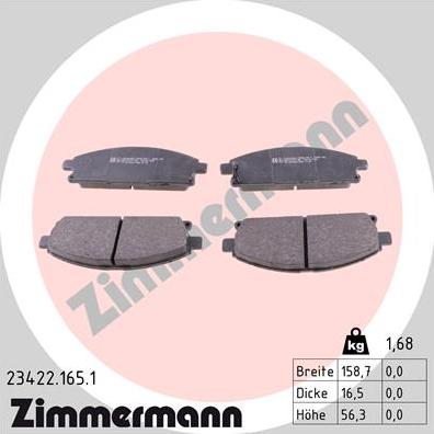 Zimmermann 23422.165.1 - Гальмівні колодки, дискові гальма autozip.com.ua