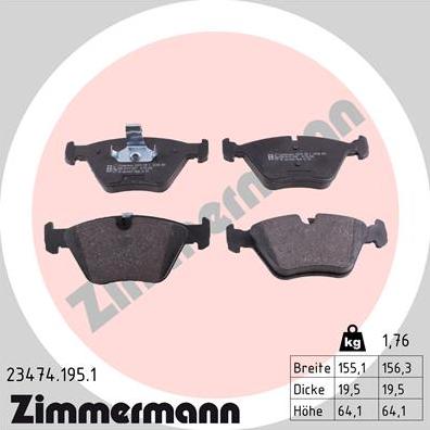 Zimmermann 23474.195.1 - Гальмівні колодки, дискові гальма autozip.com.ua