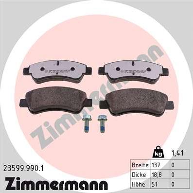 Zimmermann 23599.990.1 - Гальмівні колодки, дискові гальма autozip.com.ua