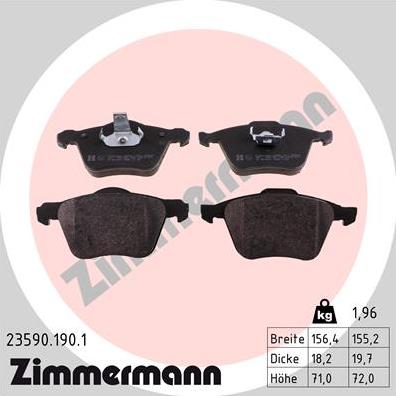 Zimmermann 23590.190.1 - Гальмівні колодки, дискові гальма autozip.com.ua