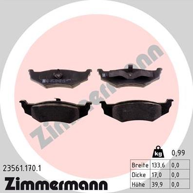 Zimmermann 23561.170.1 - Гальмівні колодки, дискові гальма autozip.com.ua