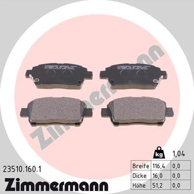 Zimmermann 23510.160.1 - Гальмівні колодки, дискові гальма autozip.com.ua