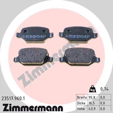 Zimmermann 23517.960.1 - Гальмівні колодки, дискові гальма autozip.com.ua