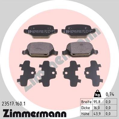 Zimmermann 23517.160.1 - Гальмівні колодки, дискові гальма autozip.com.ua