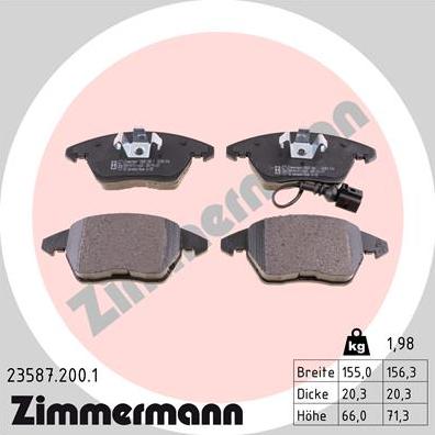 Zimmermann 23587.200.1 - Гальмівні колодки, дискові гальма autozip.com.ua