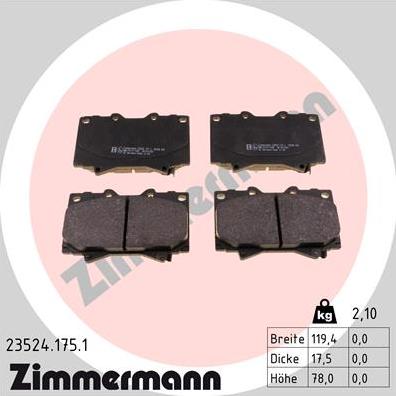 Zimmermann 23524.175.1 - Гальмівні колодки, дискові гальма autozip.com.ua