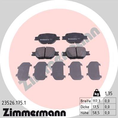 Zimmermann 23526.175.1 - Гальмівні колодки, дискові гальма autozip.com.ua