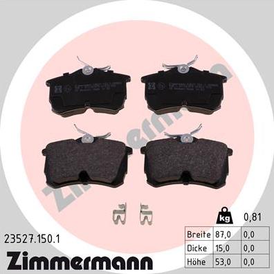 Zimmermann 23527.150.1 - Гальмівні колодки, дискові гальма autozip.com.ua