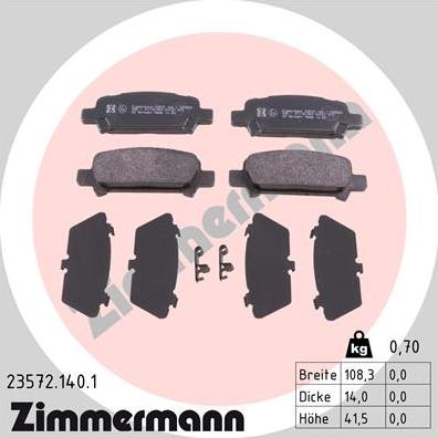 Zimmermann 23572.140.1 - Гальмівні колодки, дискові гальма autozip.com.ua