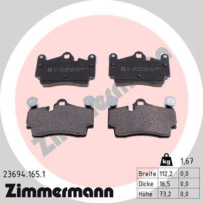 Zimmermann 23694.165.1 - Гальмівні колодки, дискові гальма autozip.com.ua