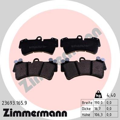 Zimmermann 23693.165.9 - Гальмівні колодки, дискові гальма autozip.com.ua