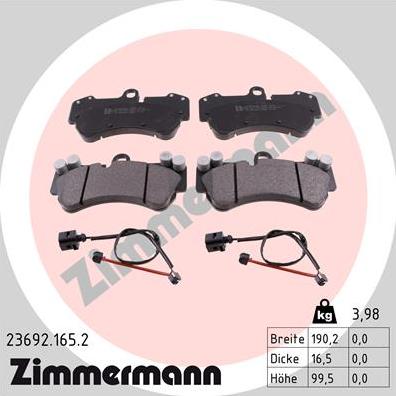 Zimmermann 23692.165.2 - Гальмівні колодки, дискові гальма autozip.com.ua