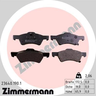 Zimmermann 23640.190.1 - Гальмівні колодки, дискові гальма autozip.com.ua