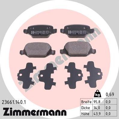 Zimmermann 23661.140.1 - Гальмівні колодки, дискові гальма autozip.com.ua
