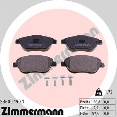 Zimmermann 23600.190.1 - Гальмівні колодки, дискові гальма autozip.com.ua