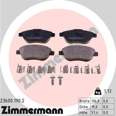 Zimmermann 23600.190.2 - Гальмівні колодки, дискові гальма autozip.com.ua