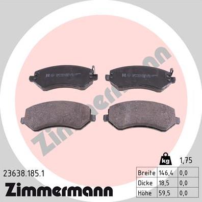 Zimmermann 23638.185.1 - Гальмівні колодки, дискові гальма autozip.com.ua