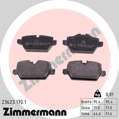 Zimmermann 23623.170.1 - Гальмівні колодки, дискові гальма autozip.com.ua