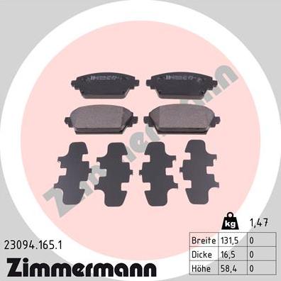 Zimmermann 23094.165.1 - Гальмівні колодки, дискові гальма autozip.com.ua