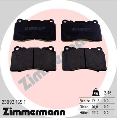 Zimmermann 23092.155.1 - Гальмівні колодки, дискові гальма autozip.com.ua