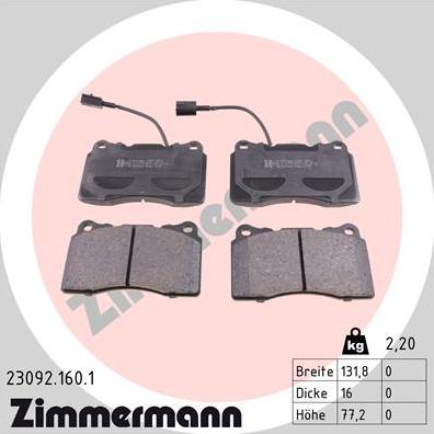 Zimmermann 23092.160.1 - Гальмівні колодки, дискові гальма autozip.com.ua