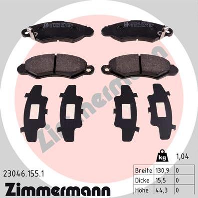 Zimmermann 23046.155.1 - Гальмівні колодки, дискові гальма autozip.com.ua