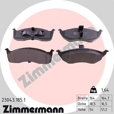 Zimmermann 23043.185.1 - Гальмівні колодки, дискові гальма autozip.com.ua