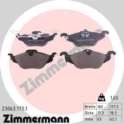 Zimmermann 23063.173.1 - Гальмівні колодки, дискові гальма autozip.com.ua