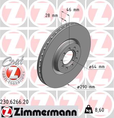 Zimmermann 230.6266.20 - Гальмівний диск autozip.com.ua