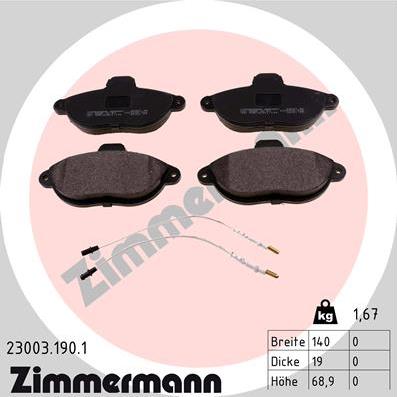 Zimmermann 23003.190.1 - Гальмівні колодки, дискові гальма autozip.com.ua