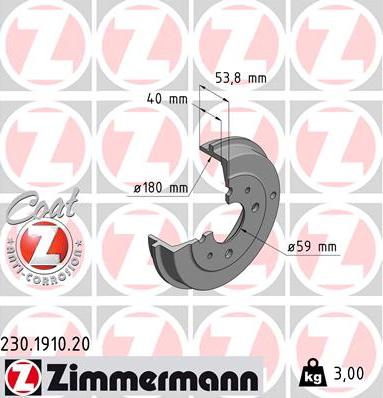 Zimmermann 230.1910.20 - Гальмівний барабан autozip.com.ua