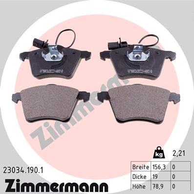 Zimmermann 23034.190.1 - Гальмівні колодки, дискові гальма autozip.com.ua