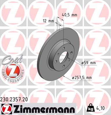 Zimmermann 230.2357.20 - Гальмівний диск autozip.com.ua