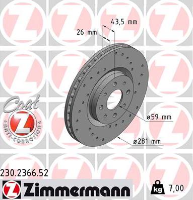 Zimmermann 230.2366.52 - Гальмівний диск autozip.com.ua