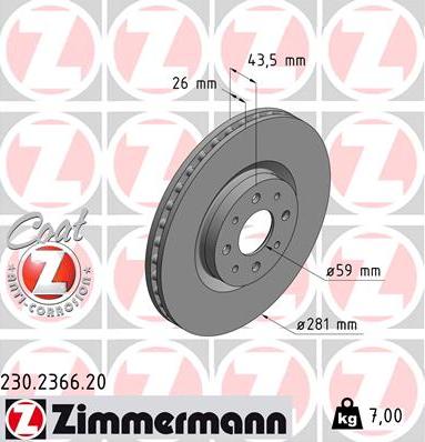 Zimmermann 230.2366.20 - Гальмівний диск autozip.com.ua
