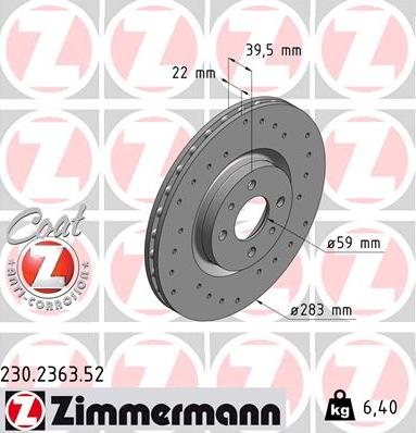 Zimmermann 230.2363.52 - Гальмівний диск autozip.com.ua