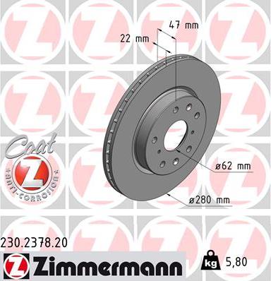 Zimmermann 230.2378.20 - Гальмівний диск autozip.com.ua