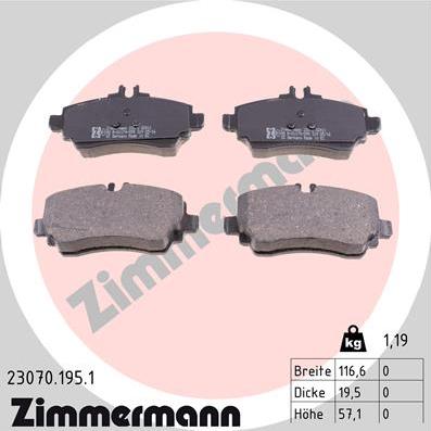 Zimmermann 23070.195.1 - Гальмівні колодки, дискові гальма autozip.com.ua