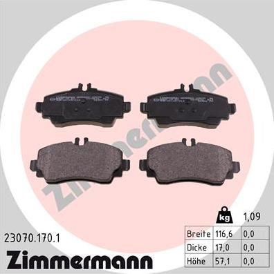 Zimmermann 23070.170.1 - Гальмівні колодки, дискові гальма autozip.com.ua