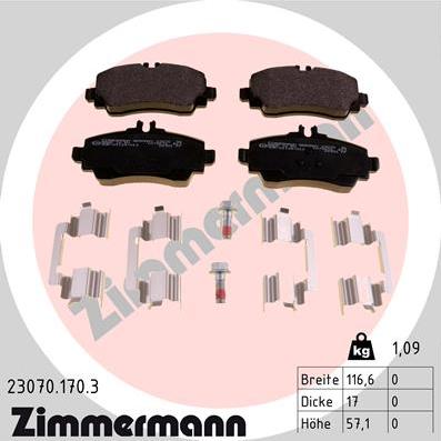 Zimmermann 23070.170.3 - Гальмівні колодки, дискові гальма autozip.com.ua