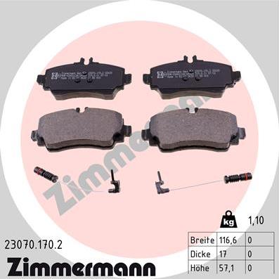 Zimmermann 23070.170.2 - Гальмівні колодки, дискові гальма autozip.com.ua