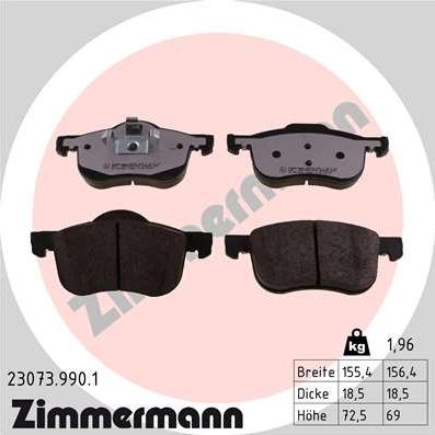 Zimmermann 23073.990.1 - Гальмівні колодки, дискові гальма autozip.com.ua